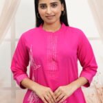 Two Piece Set – Hot Pink with White Floral Embroidery