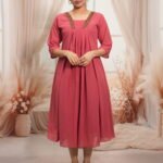 Dusty Rose Frock with Yoke Embroidery