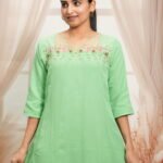 Mint Green with Sheer Neck Embroidery
