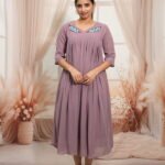 Mauve Frock with Floral Embroidery