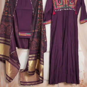 Plum Purple Kurta with Multicolor Yoke Embroidery