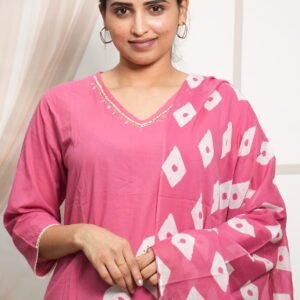 Rose Pink Printed Kurta Set with Swan and Diamond Prints