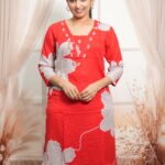 Red Floral Kurta – Embroidered Neckline