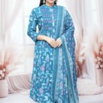 Three Piece Set – Teal Floral Anarkali Set