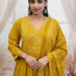 Golden Yellow Tiered Anarkali Kurta Set