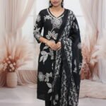 Black & White Floral Print Kurta Set