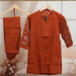 Rust Orange Embroidered Kurta Set