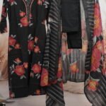 Three-Piece Kurta Set – Red Floral & Geometric Print