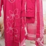 Pink Hand-Printed Cotton Suit Set – Floral Motifs