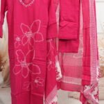 Pink Hand-Printed Cotton Suit Set – Floral Motifs