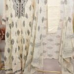 Cream & Black Leaf Print Anarkali Kurta Set