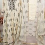 Cream & Black Leaf Print Anarkali Kurta Set
