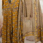 Printed Anarkali Kurta – Mustard & Blue