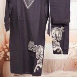 Charcoal Grey & White Block Print Kurta Set