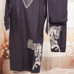 Charcoal Grey & White Block Print Kurta Set