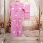 Pink & White Elephant Print Kurta Set