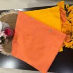 Vibrant Dual Tone Cotton Linen Saree – Peach Orange & Mustard Yellow Saree with Tassel Pallu | Festive & Casual Wear