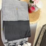 Elegant Grey & Black Linen Cotton Saree with Tassel Pallu | Minimalist Dual Tone Saree for Office, Casual & Festive Wear