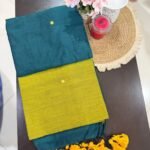 Elegant Dual Tone Cotton Silk Saree – Teal Green & Mustard Yellow Saree with Tassel Pallu | Lightweight Festive & Casual Wear